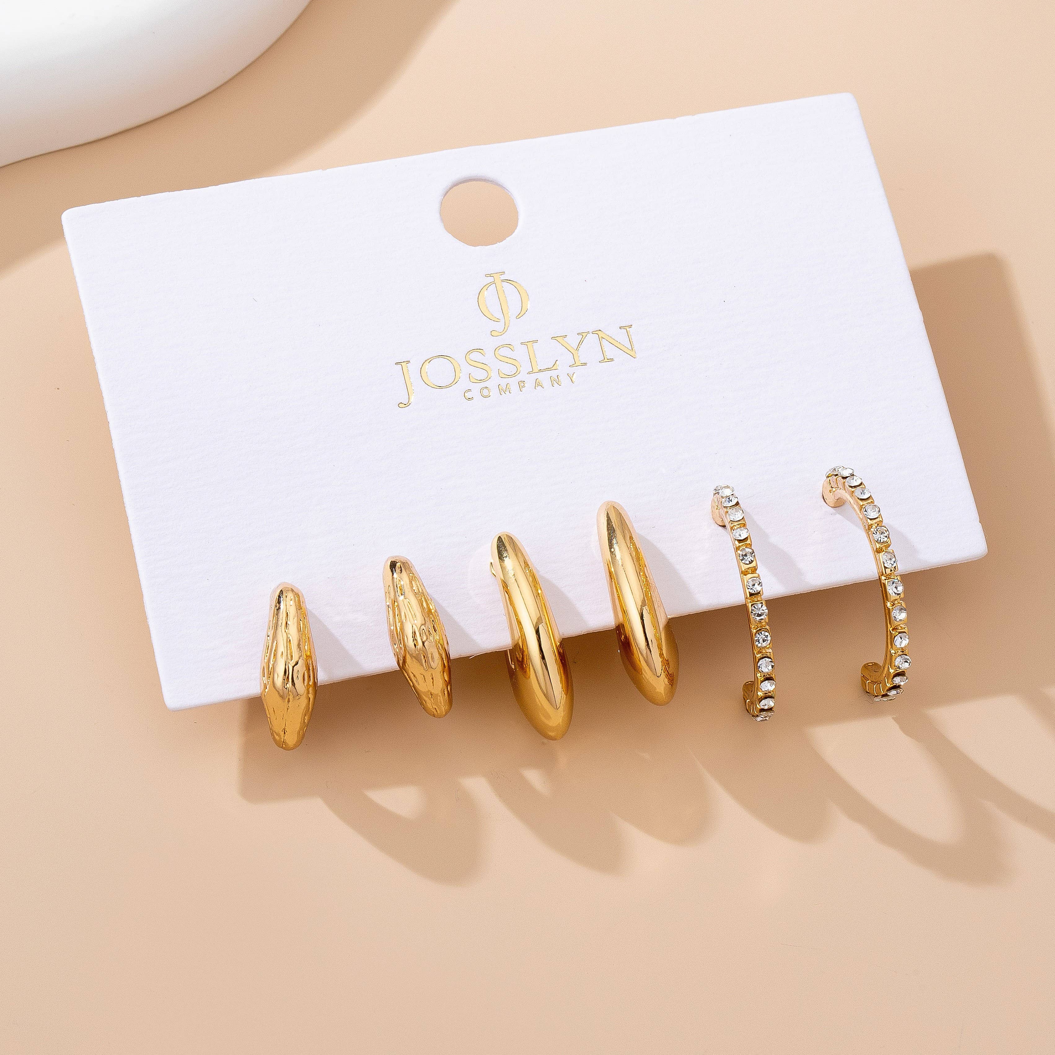 Tapered Rhinestone Huggie Hoop Trio Earring | 80E61671: GOLD