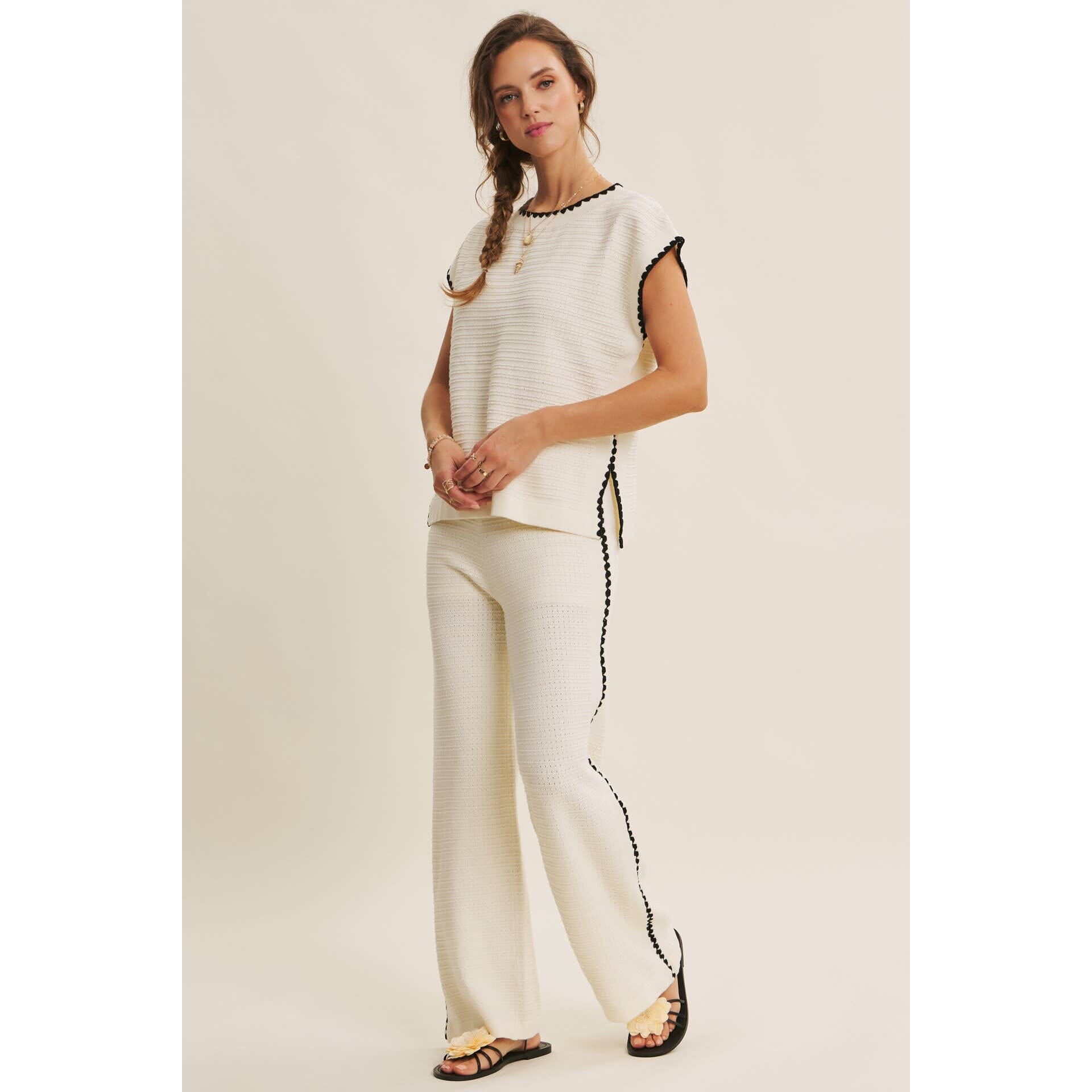 Ivory Coastal Textured Wide-Leg Knit Pants