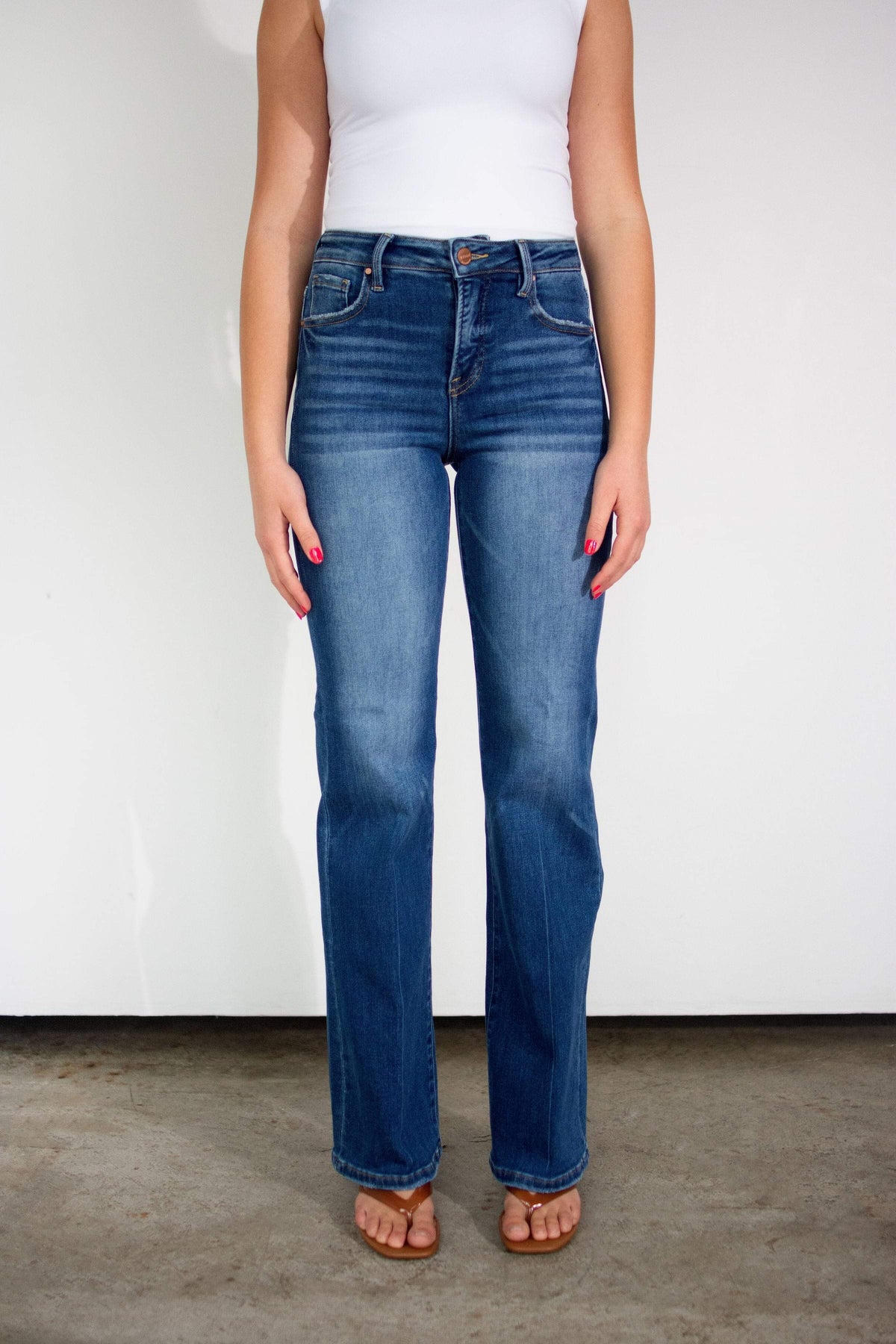 RISEN Tummy Control Dark Wash High Rise Wide Flare Jeans