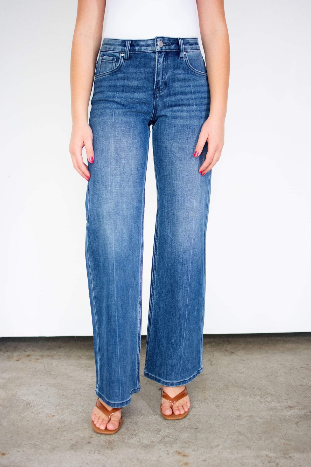 RISEN Tummy Control High-Rise Wide Leg Jeans | Slimming Seam Detail