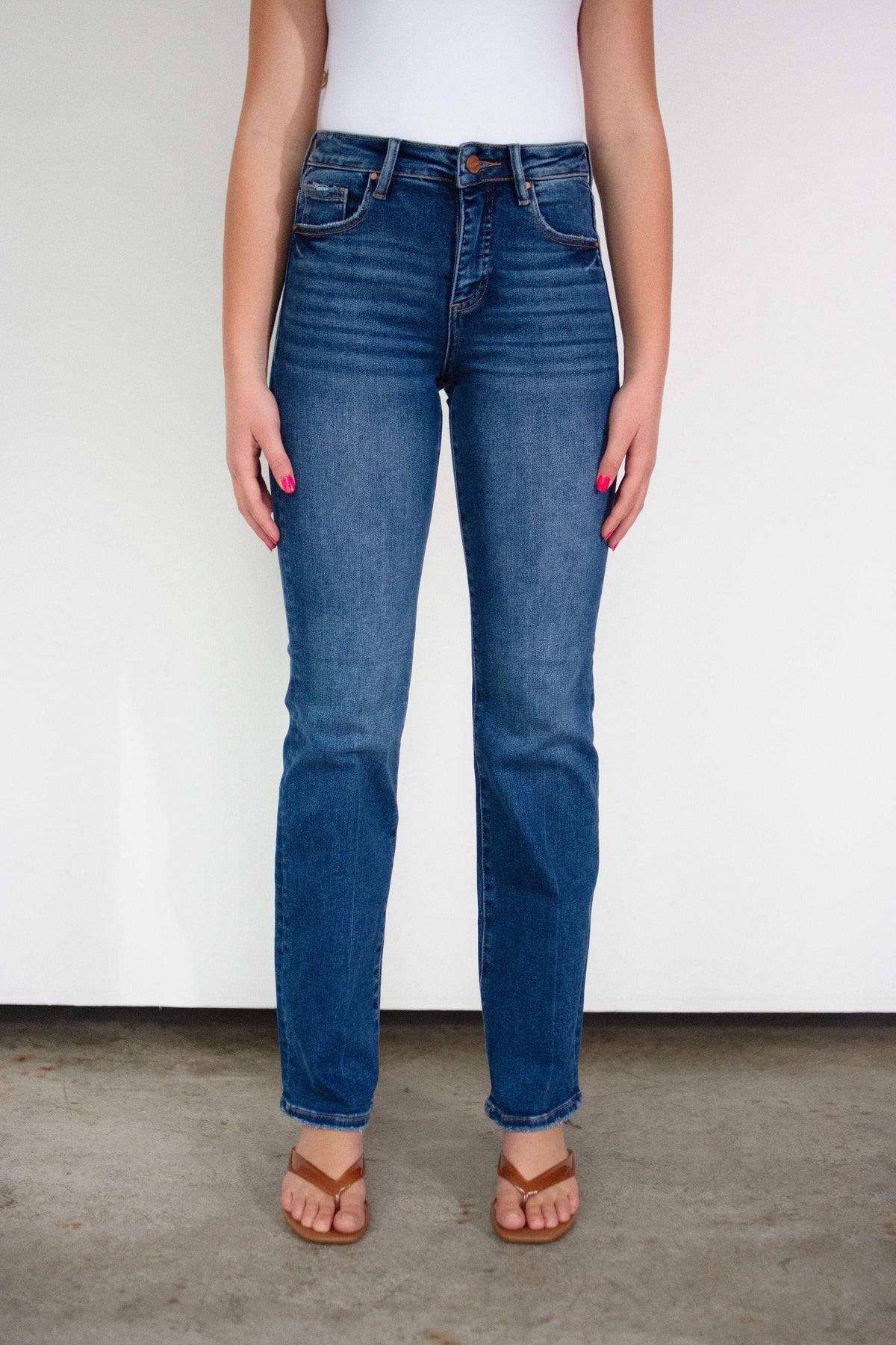 RISEN Tummy Control High-Rise Straight Leg Jeans - Dark Wash