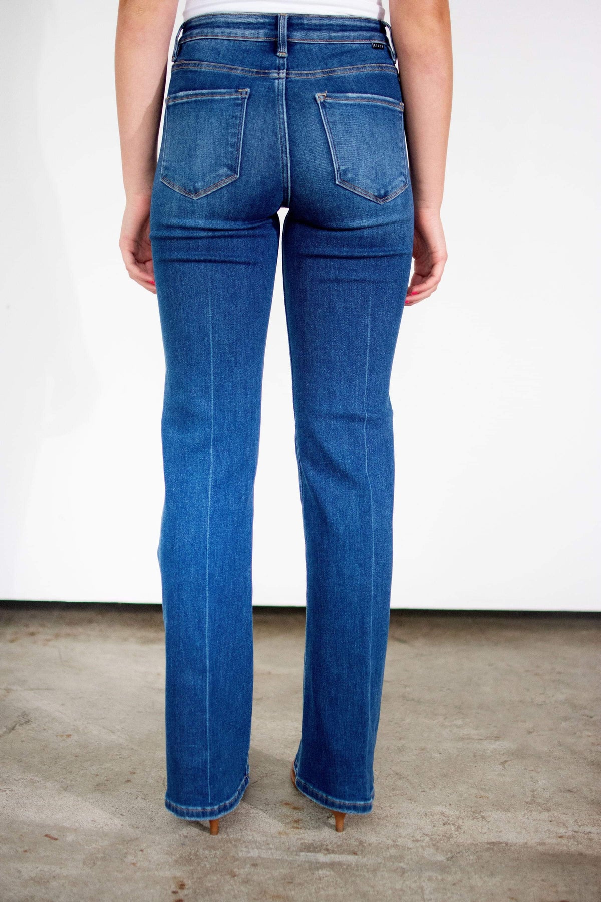 RISEN Tummy Control Dark Wash High Rise Wide Flare Jeans