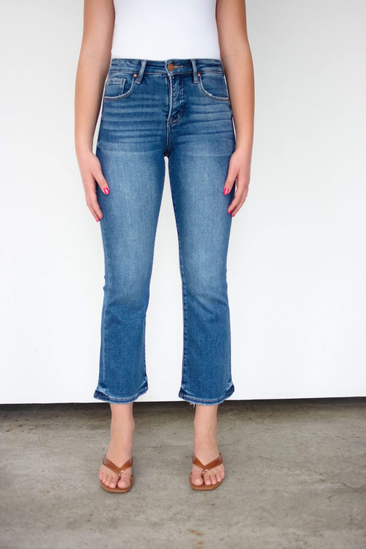 RISEN Dark Wash Tummy Control High Rise Crop Bootcut Jeans