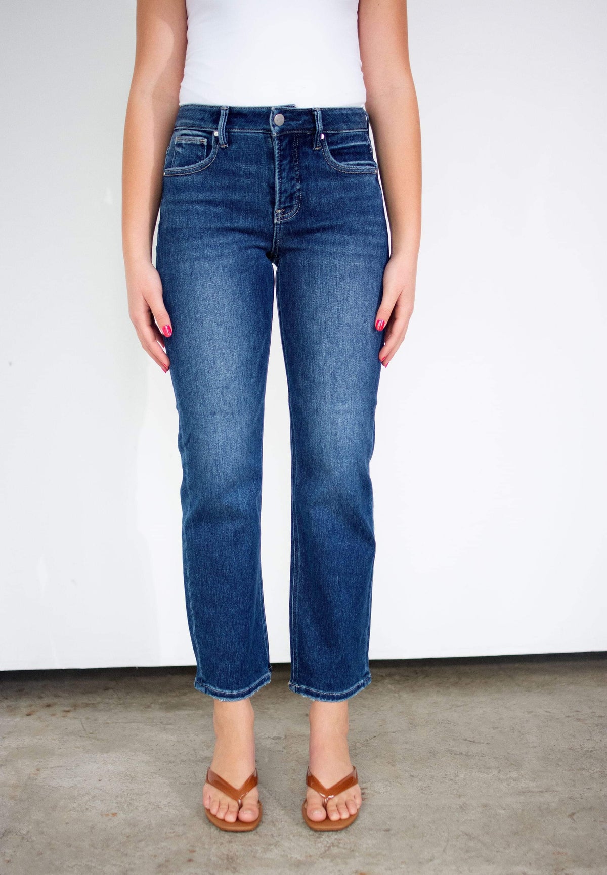 RISEN Tummy Control High Rise Ankle Straight Leg Jeans
