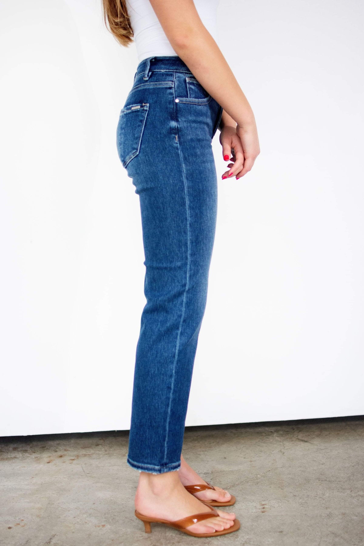 RISEN Tummy Control High Rise Ankle Straight Leg Jeans