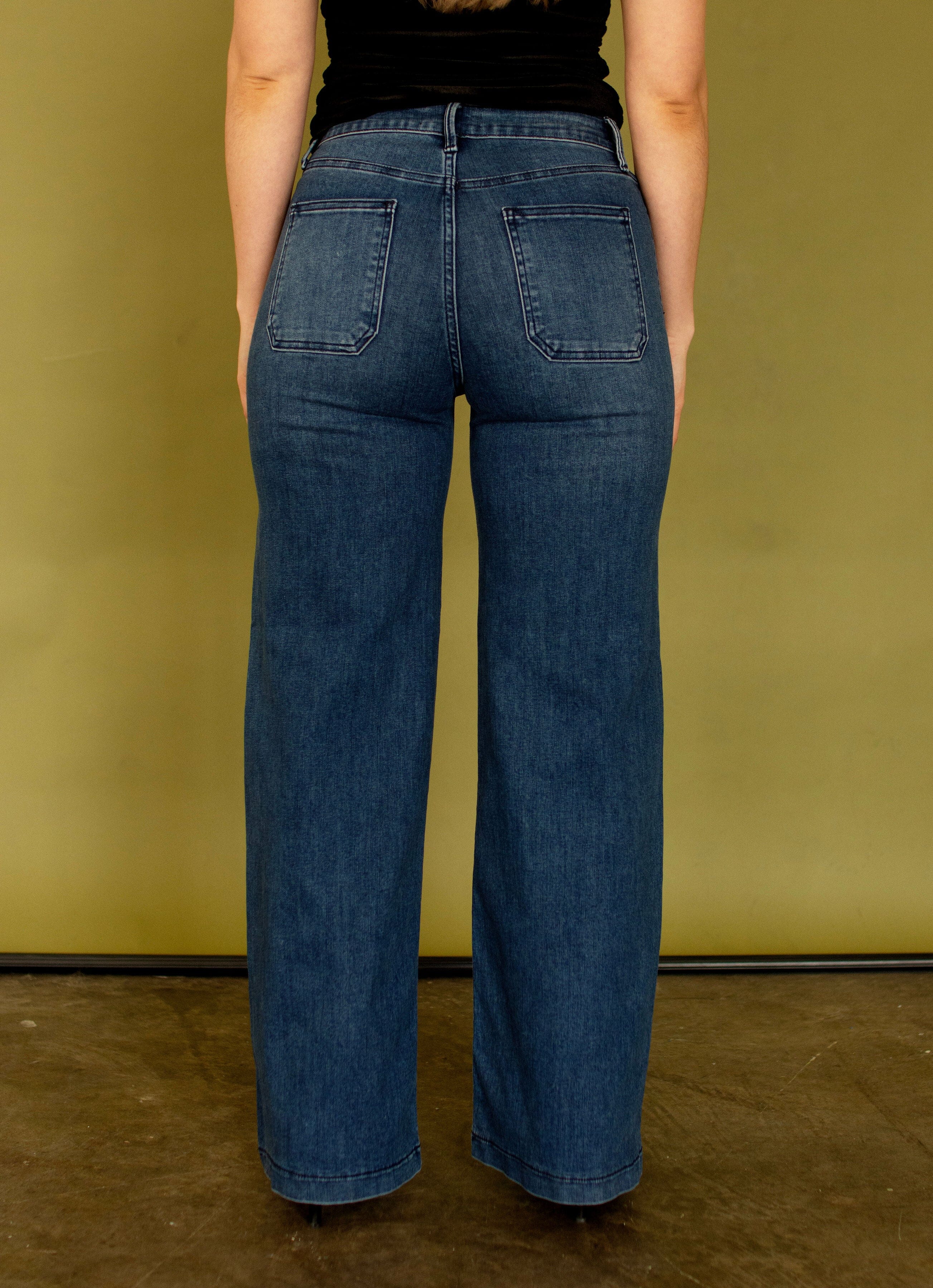 JBD Dark Wash Mini Patch Pocket Wide Leg Jeans