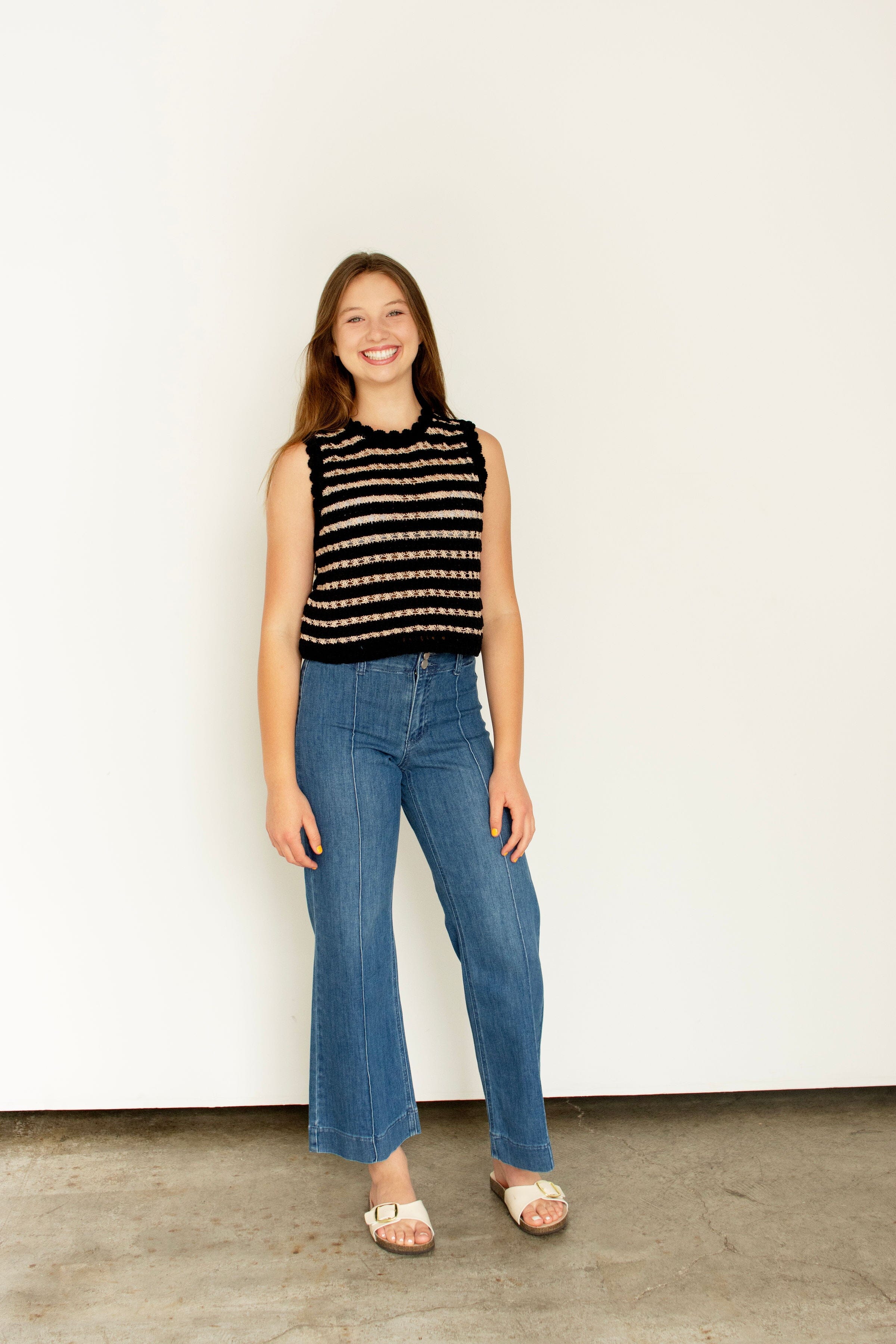 JBD High-Rise Pintuck Wide Leg Trouser Jeans - Dark Wash