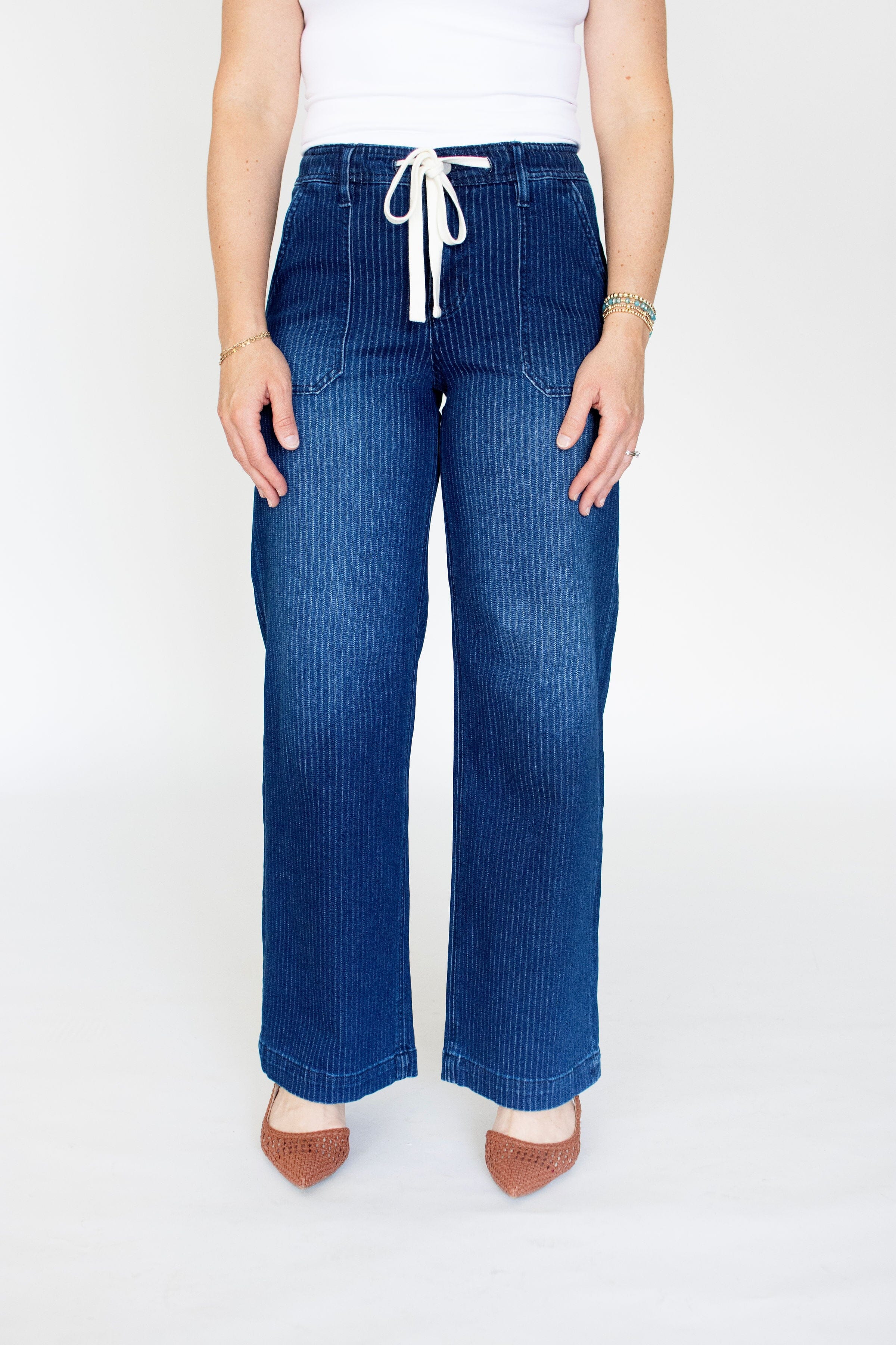 RISEN Dark Slouchy Drawstring Wide Leg Jeans