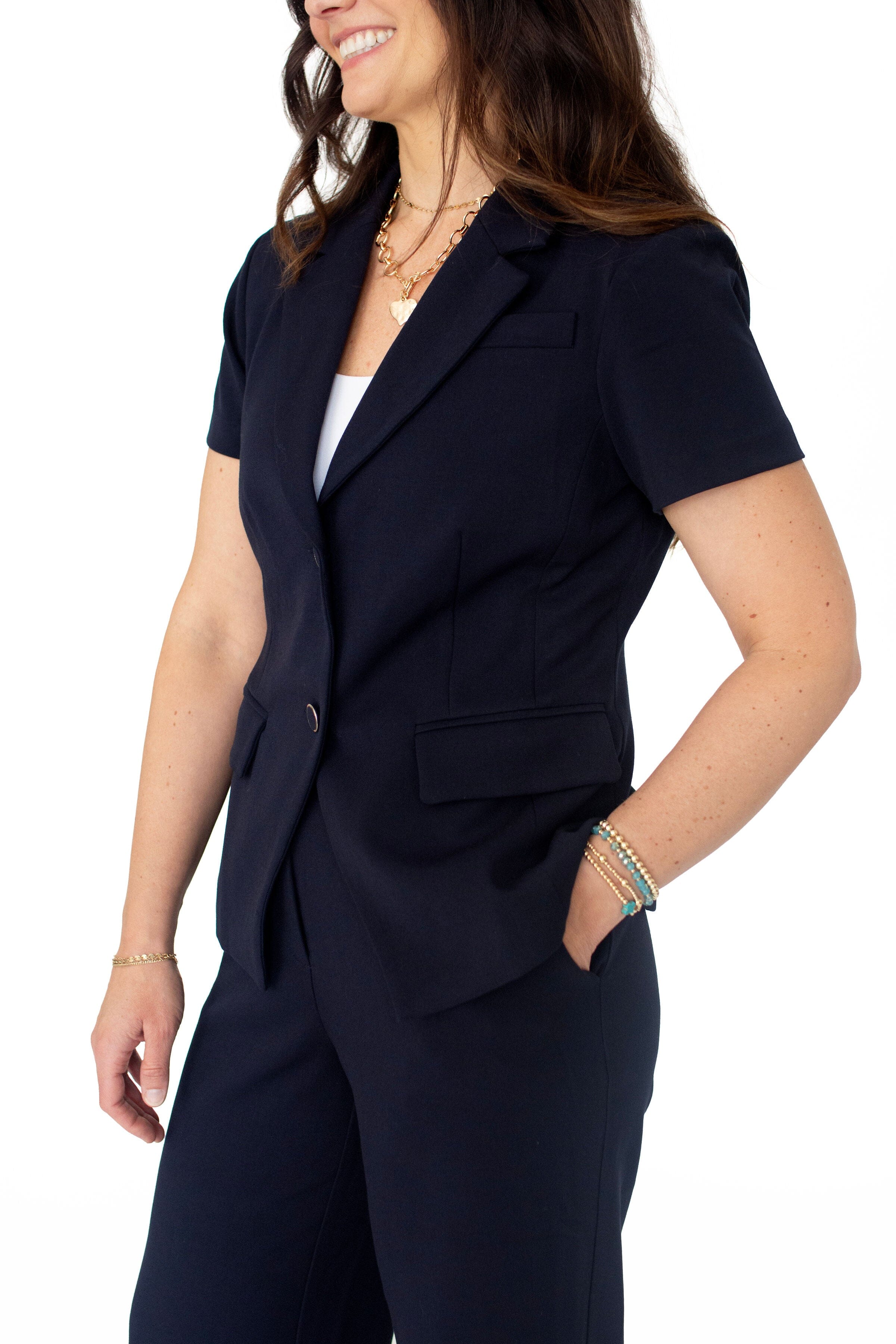 Modern Navy Tailored Short Sleeve Blazer