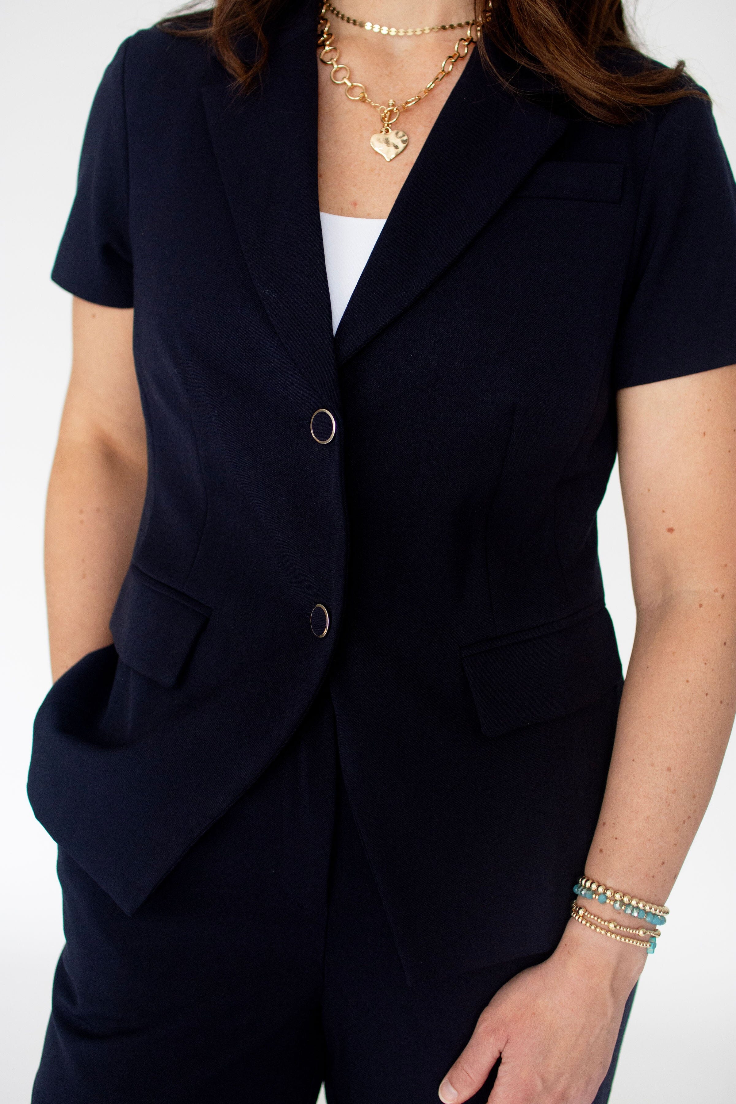 Modern Navy Tailored Short Sleeve Blazer