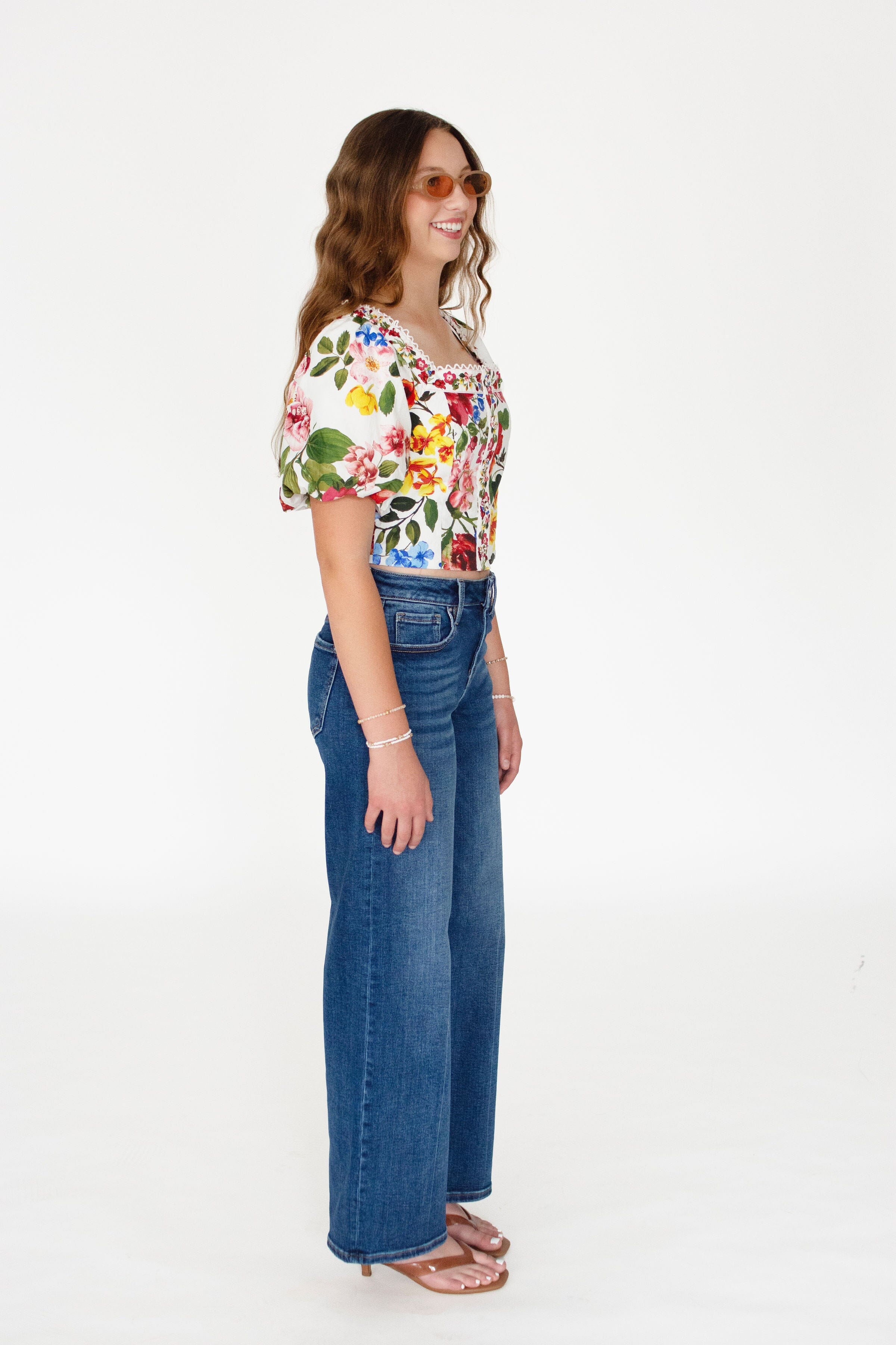 Vintage Floral Puff Sleeve Smocked Crop Top