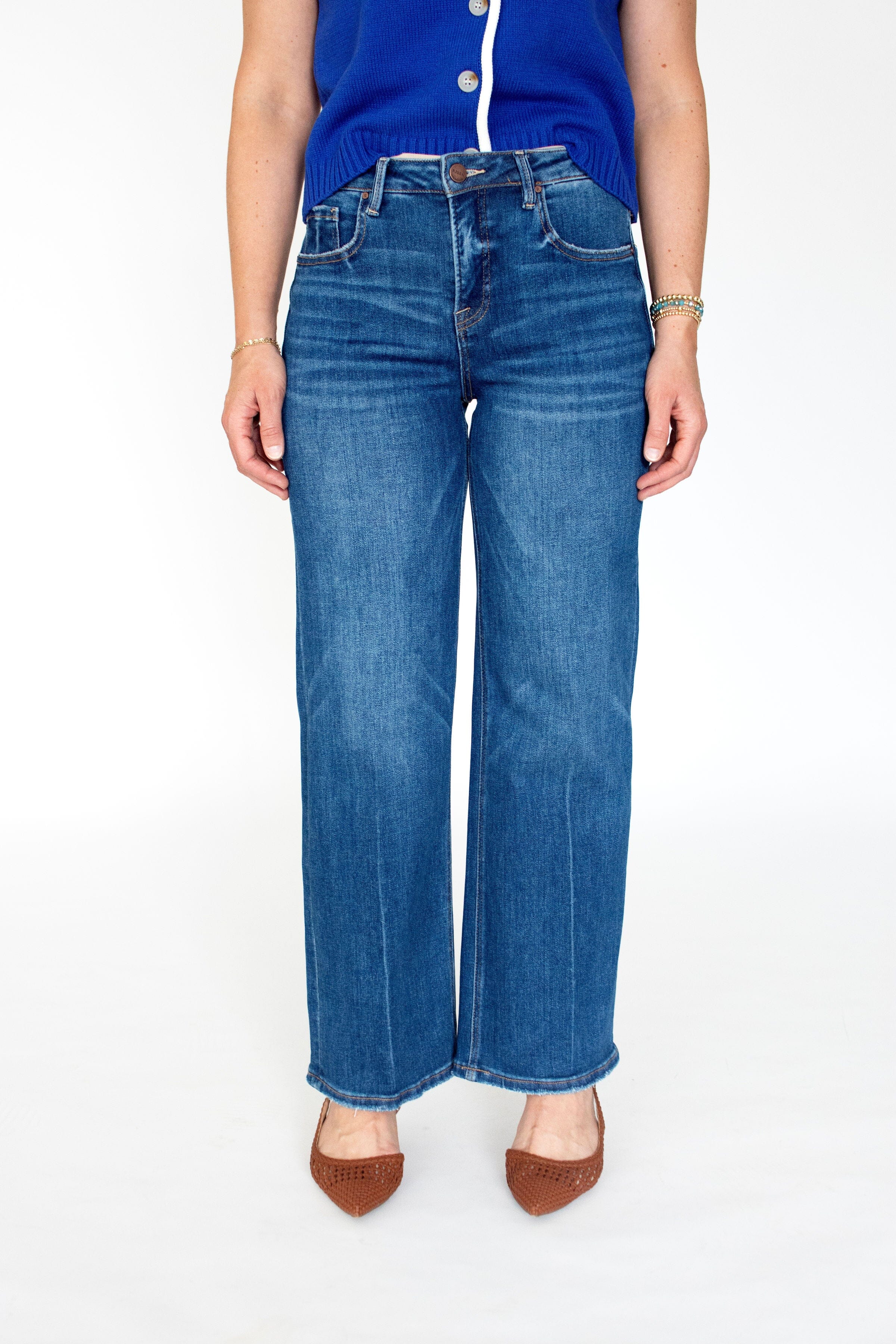 RISEN Sculpt & Straight: High-Rise Tummy Control Ankle Jeans - Dark Wash
