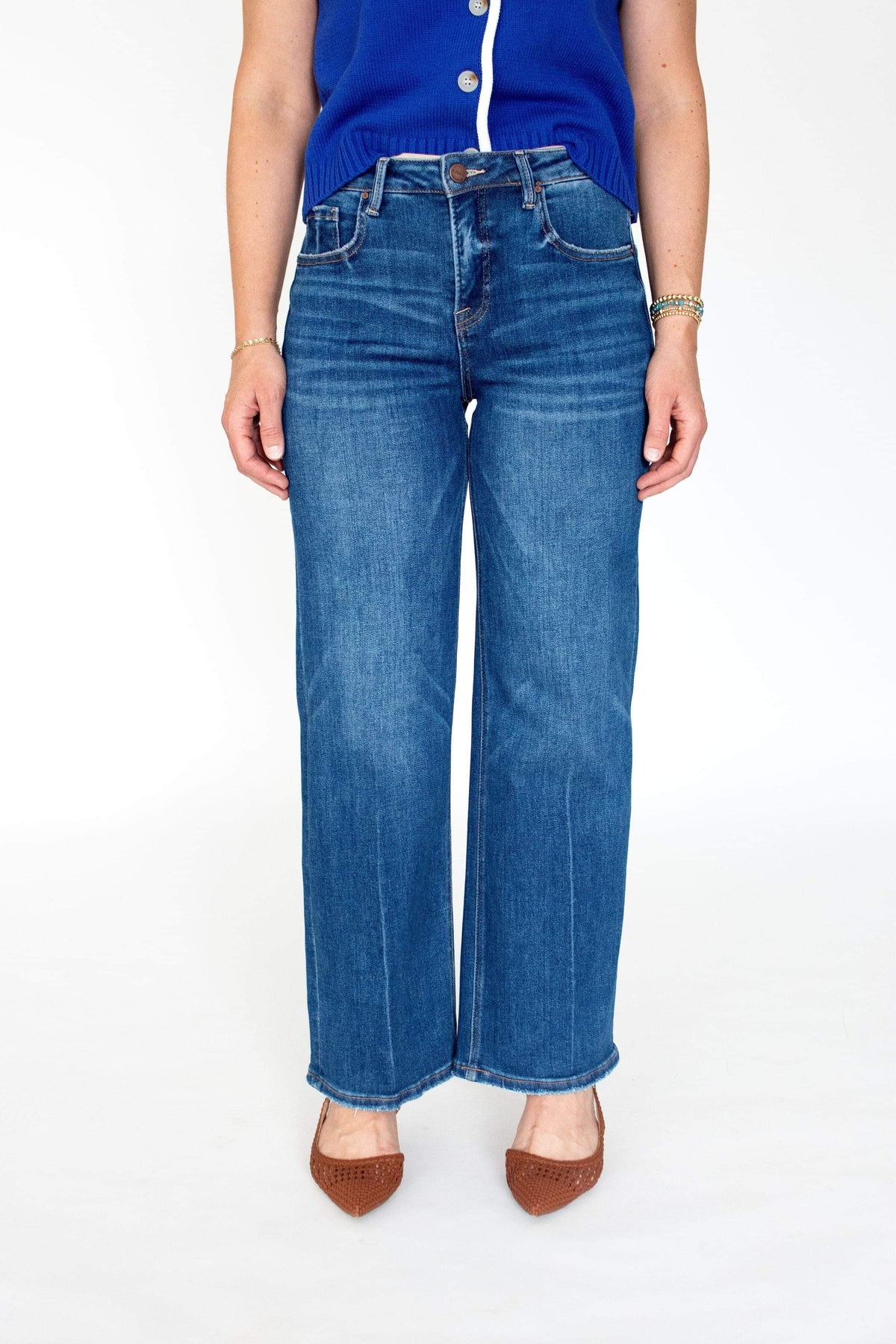 RISEN Sculpt & Straight: High-Rise Tummy Control Ankle Jeans - Dark Wash
