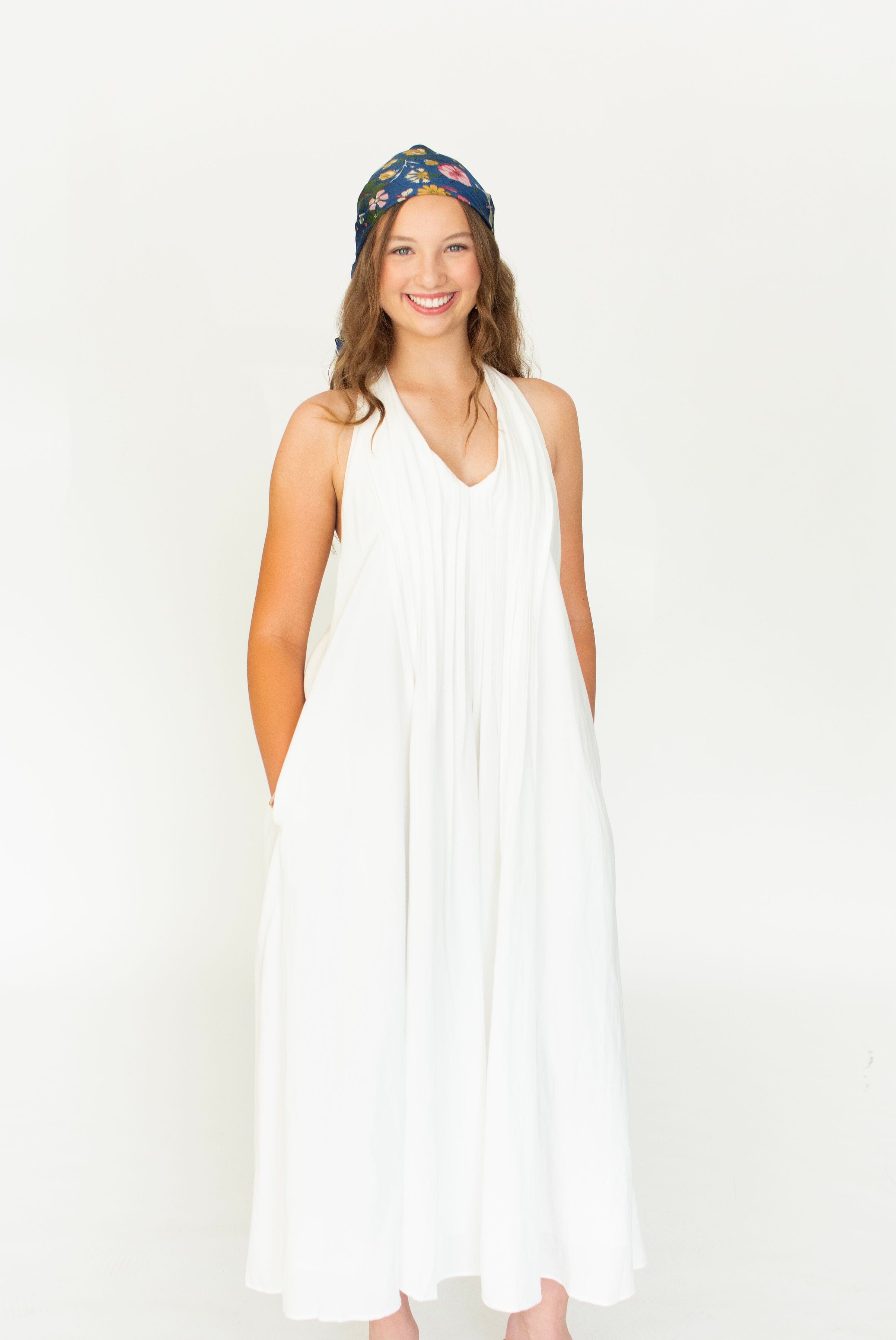 Serene Pintuck Halter Midi Dress – Off White