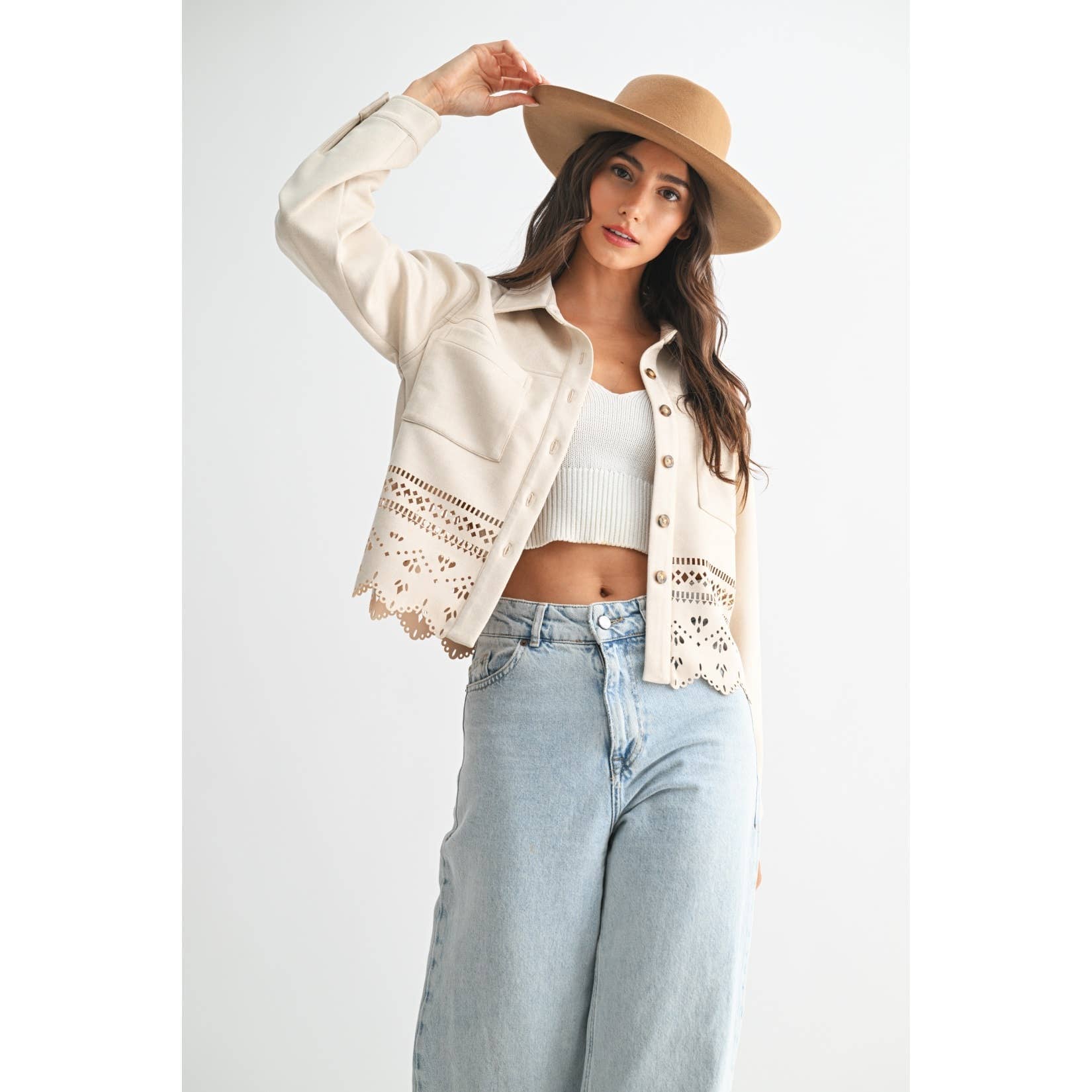 LASERCUT DETAILING JACKET: STONE / S-M-L(3-2-1)