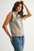 TIE NECK BUTTON FRONT SWEATER VEST - CWJ25822: OATMEAL/NAVY / S-M-L (3-2-1)