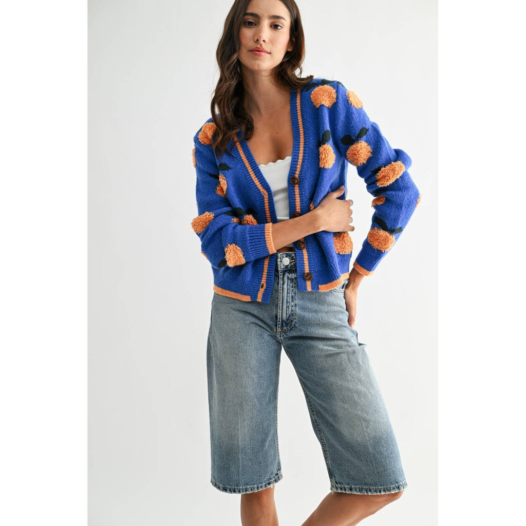 CJW26759 CARDIGAN WITH TEXTURED ORANGE ACCENTS: BLUE/LT. ORANGE / S-M-L(3-2-1)