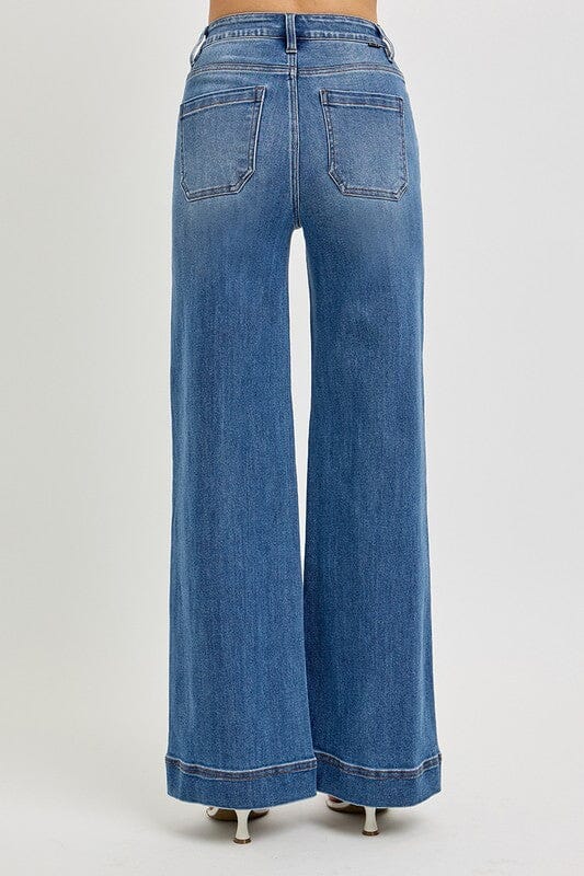 RISEN Tummy Control High Rise Wide Leg Pintuck Jeans