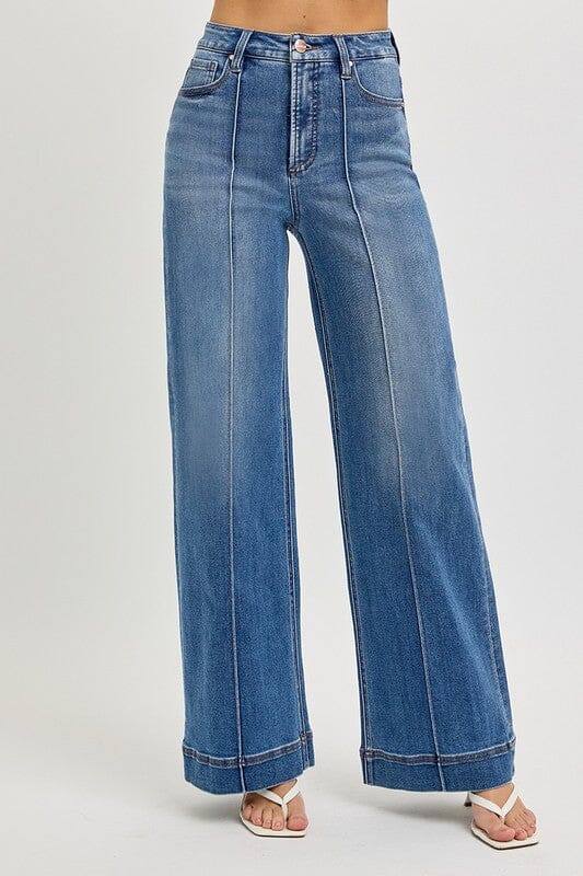 RISEN Tummy Control High Rise Wide Leg Pintuck Jeans