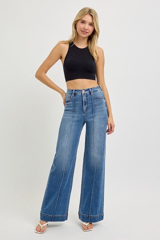 RISEN Tummy Control High Rise Wide Leg Pintuck Jeans