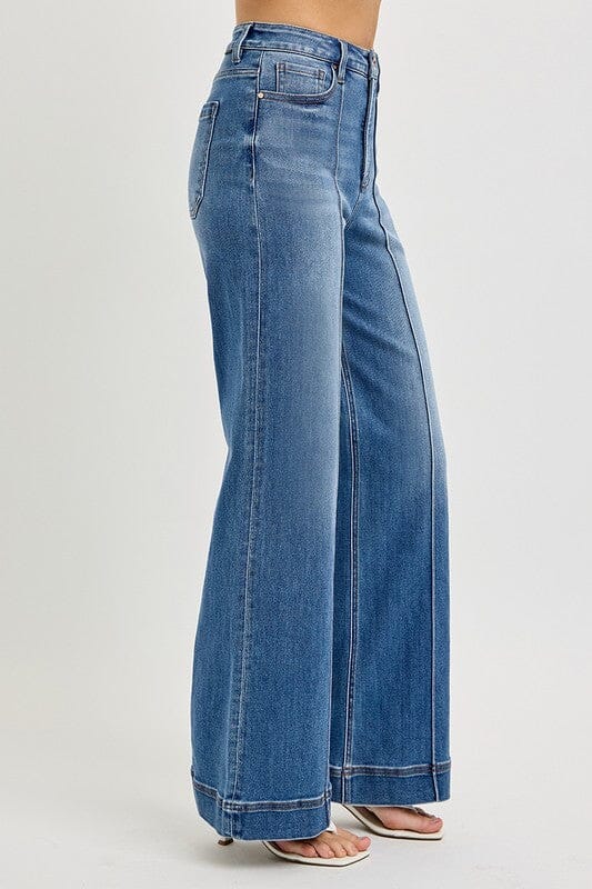 RISEN Tummy Control High Rise Wide Leg Pintuck Jeans