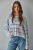 W2450 | Knit Cotton Acrylic Striped Round Neck Sweater: White Blue / S