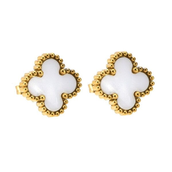 White Vintage-Inspired Clover Stud Earrings