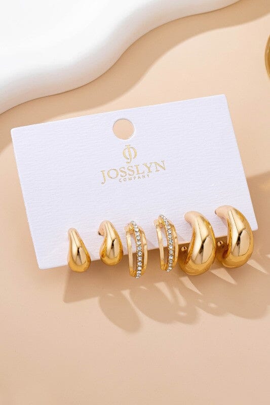 Chunky Hoop Rhinestone Trio Earring Set