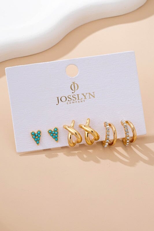 Turquoise & Crystal Mixed Earring Set