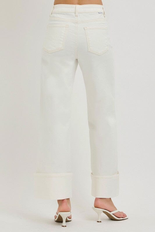 RISEN Tummy Control High Rise Wide Leg Cuffed Jeans