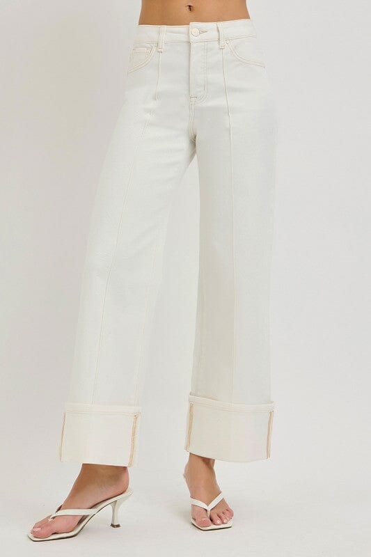 RISEN Tummy Control High Rise Wide Leg Cuffed Jeans