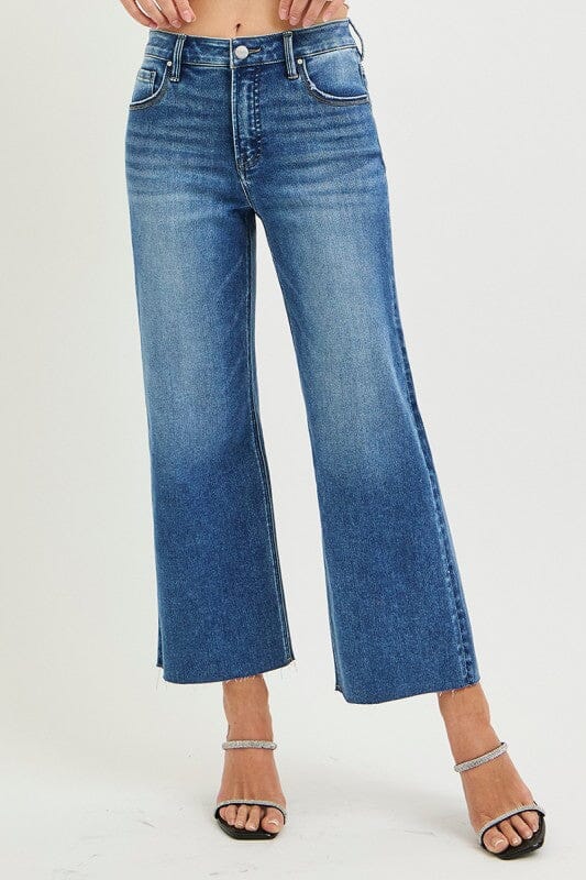 RISEN Tummy Control High Rise Crop Wide Creased Jeans