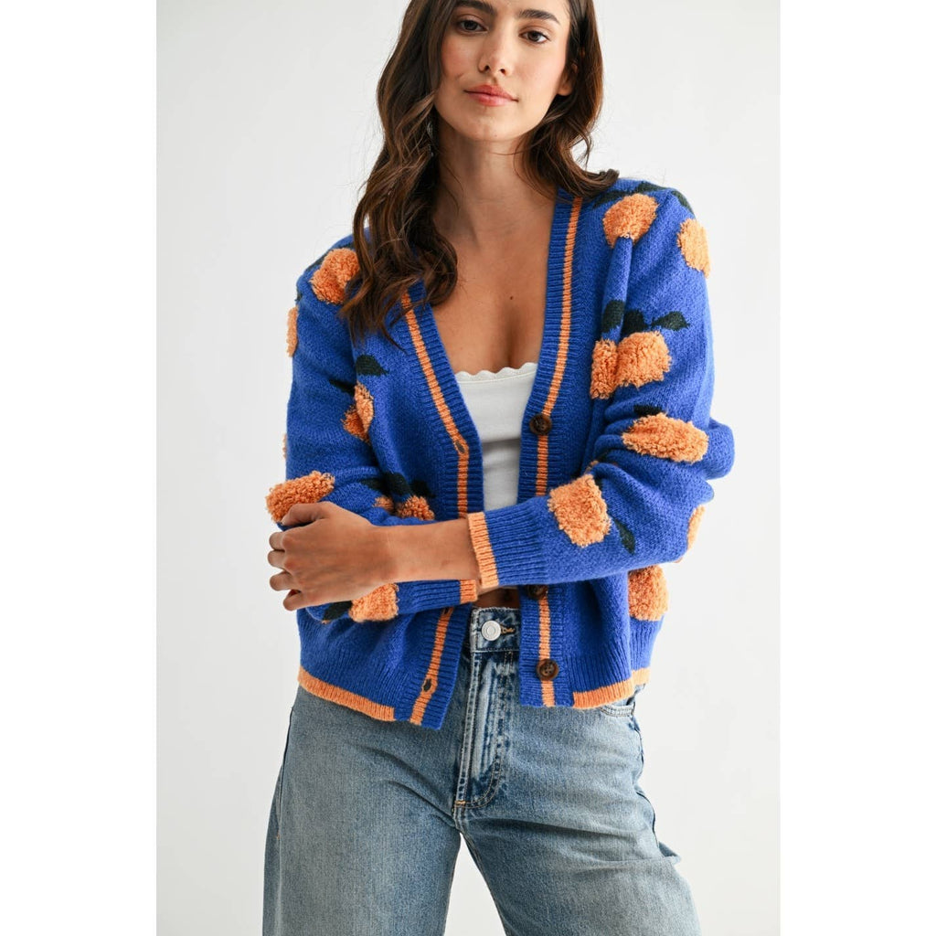 CJW26759 CARDIGAN WITH TEXTURED ORANGE ACCENTS: BLUE/LT. ORANGE / S-M-L(3-2-1)