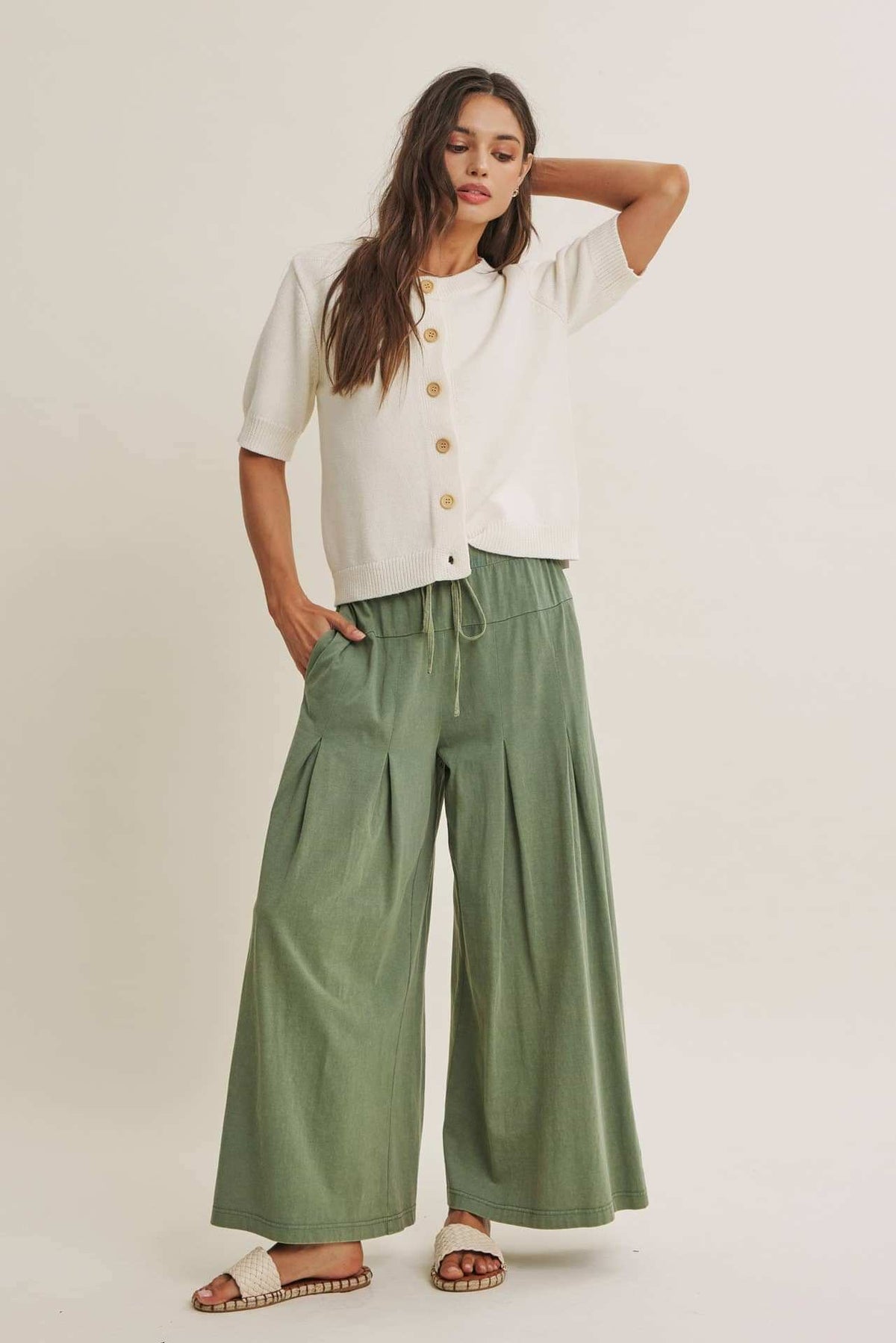 WEEKEND COFFEE MINIMAL SILHOUETTE COTTON CARDIGAN: IVORY / S