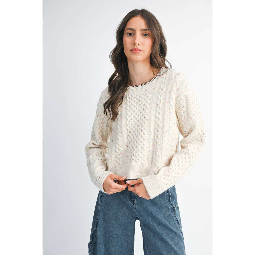 SPECKLED KNIT SWEATER: CREAM MULTI / S-M-L(3-2-1)