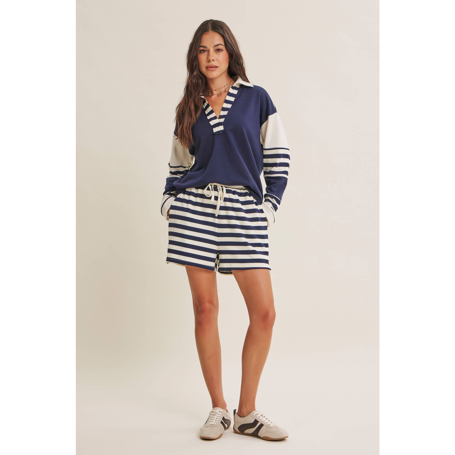 Coastal Stripe French Terry Lounge Shorts - Ultra-Soft Relaxed Fit