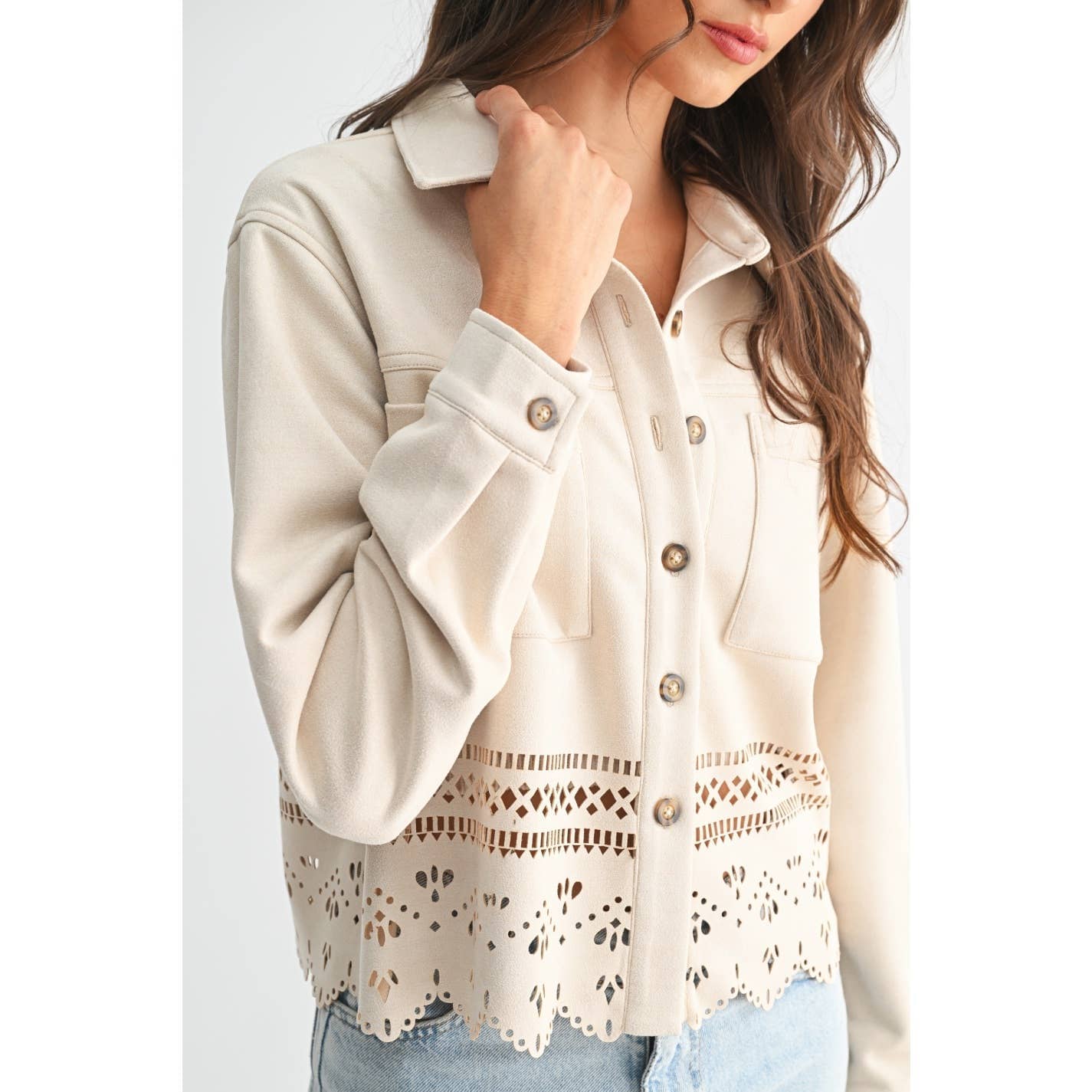 LASERCUT DETAILING JACKET: STONE / S-M-L(3-2-1)