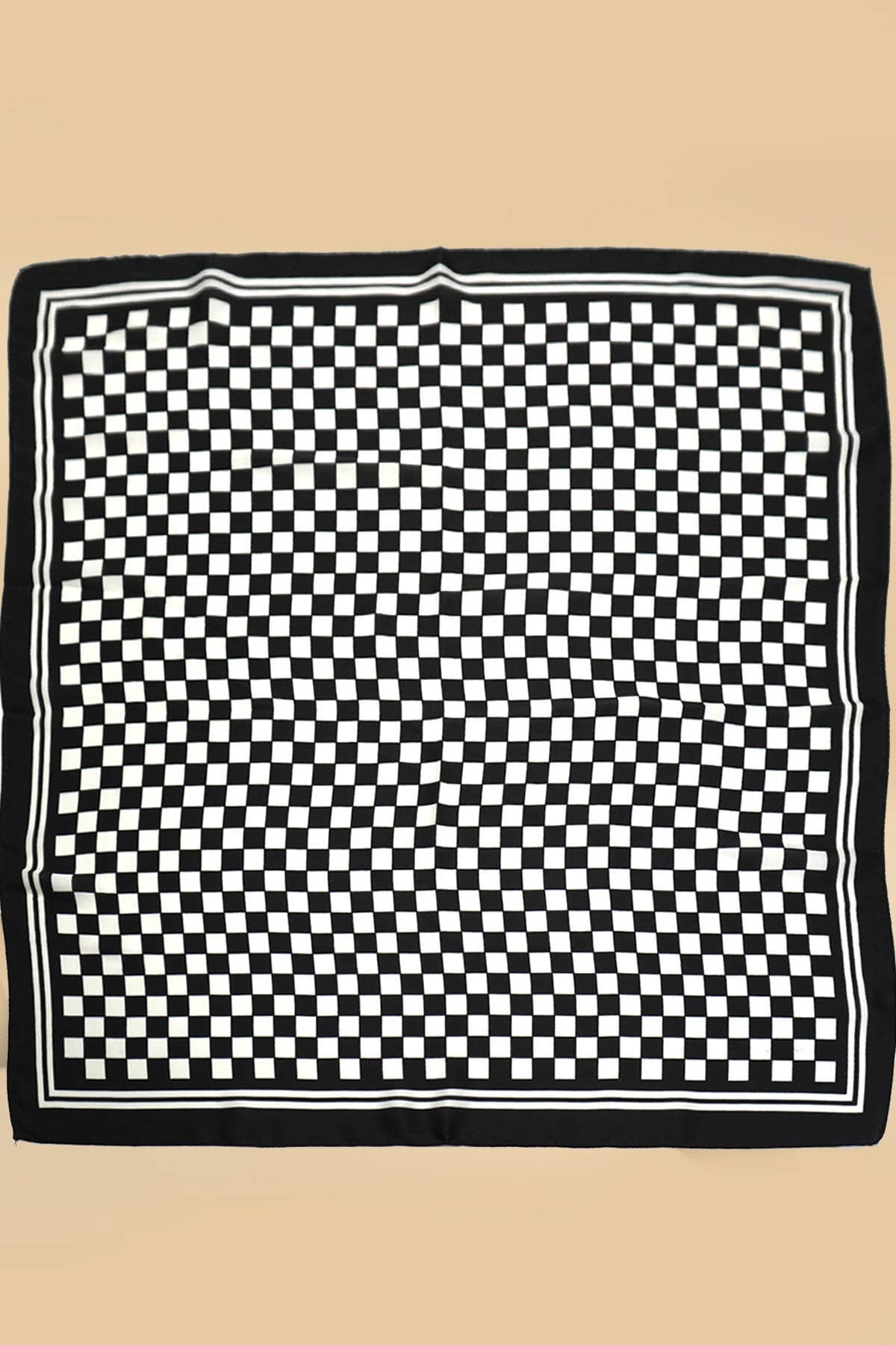Black Large Checker Print Silky Bandana Scarf