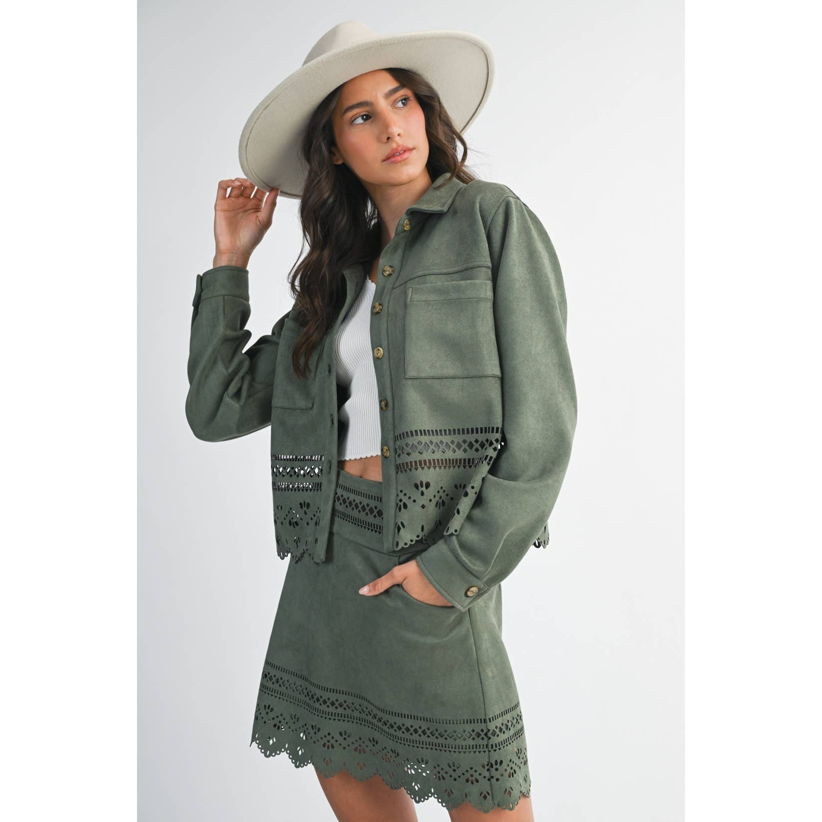 LASERCUT DETAILING JACKET: OLIVE / S-M-L(3-2-1)