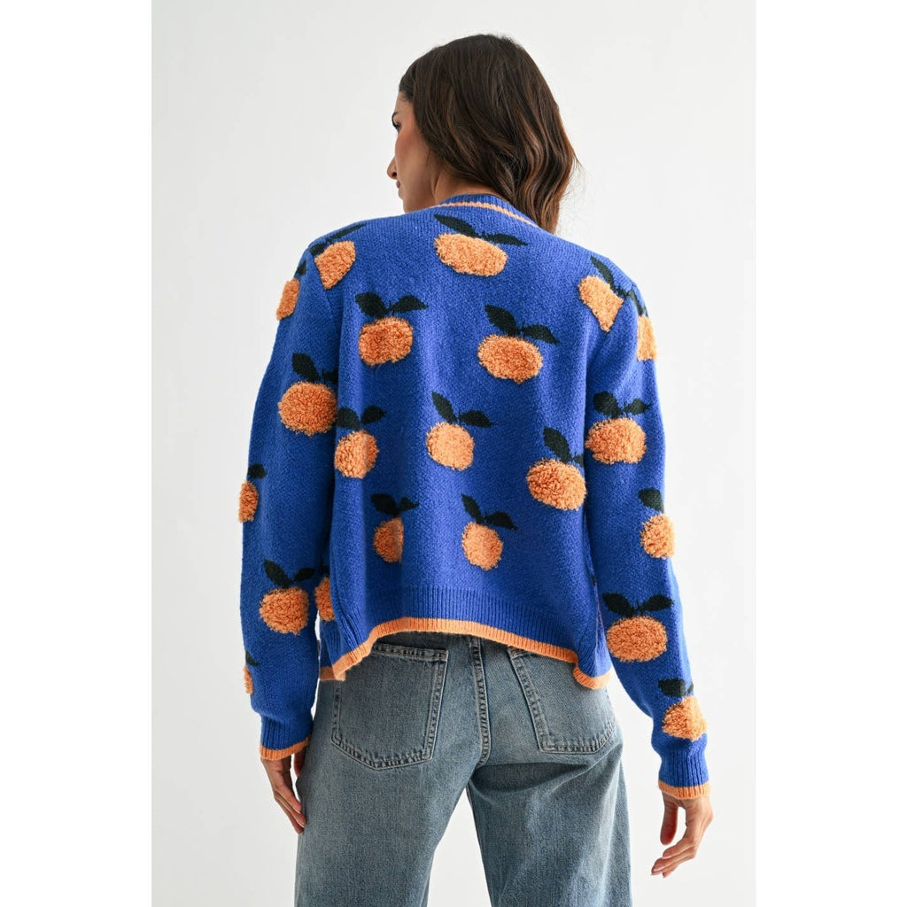 CJW26759 CARDIGAN WITH TEXTURED ORANGE ACCENTS: BLUE/LT. ORANGE / S-M-L(3-2-1)