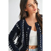 TORI RIBBON STITCH CABLE KNIT CARDIGAN : INDIGO/WHITE / S-M-L(3-2-1)