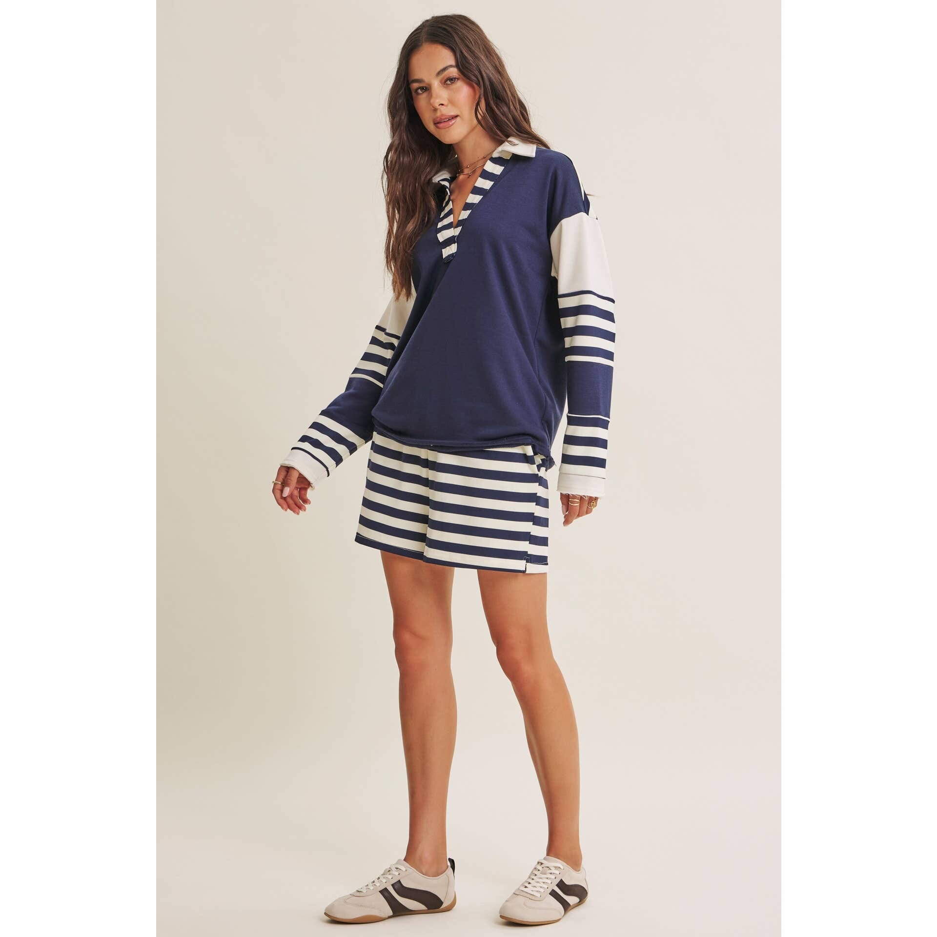 Coastal Stripe French Terry Lounge Shorts - Ultra-Soft Relaxed Fit