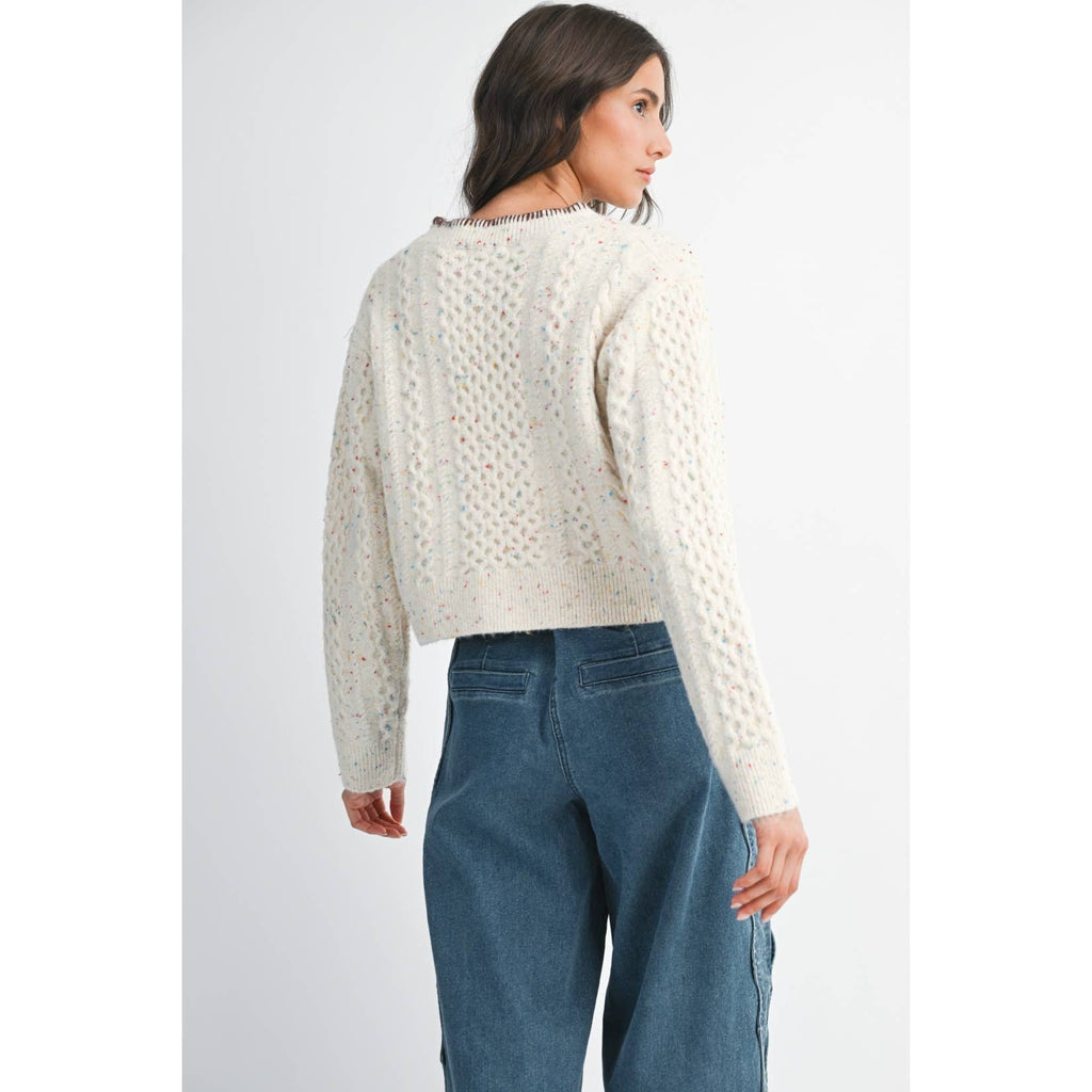 SPECKLED KNIT SWEATER: CREAM MULTI / S-M-L(3-2-1)