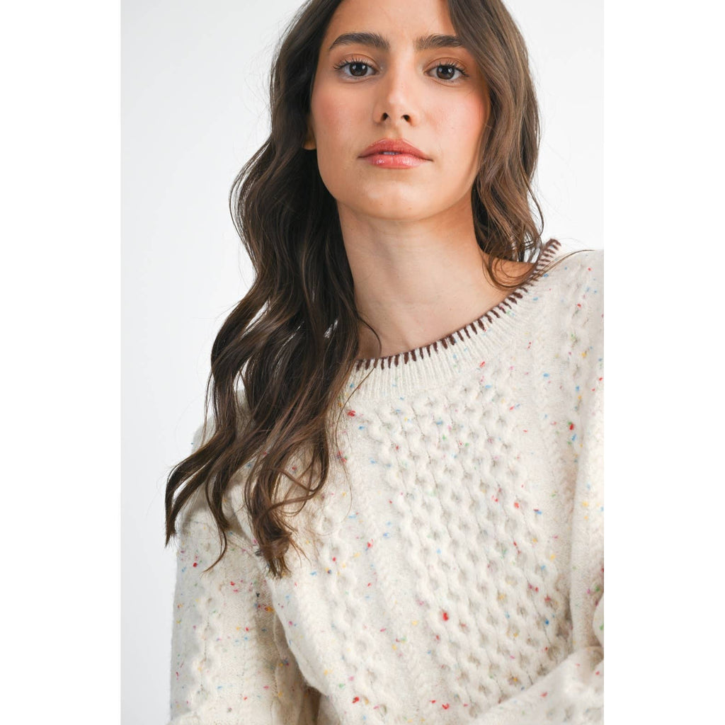 SPECKLED KNIT SWEATER: CREAM MULTI / S-M-L(3-2-1)