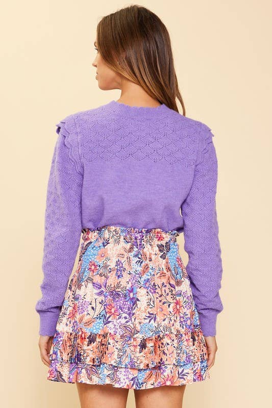 Long Sleeve Pointelle Sweater : Lavender / M