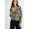 LEMON PETTERN BUTTON-UP CARDIGAN: HEATHER GREY/YELLOW MULTI / S-M-L(3-2-1)