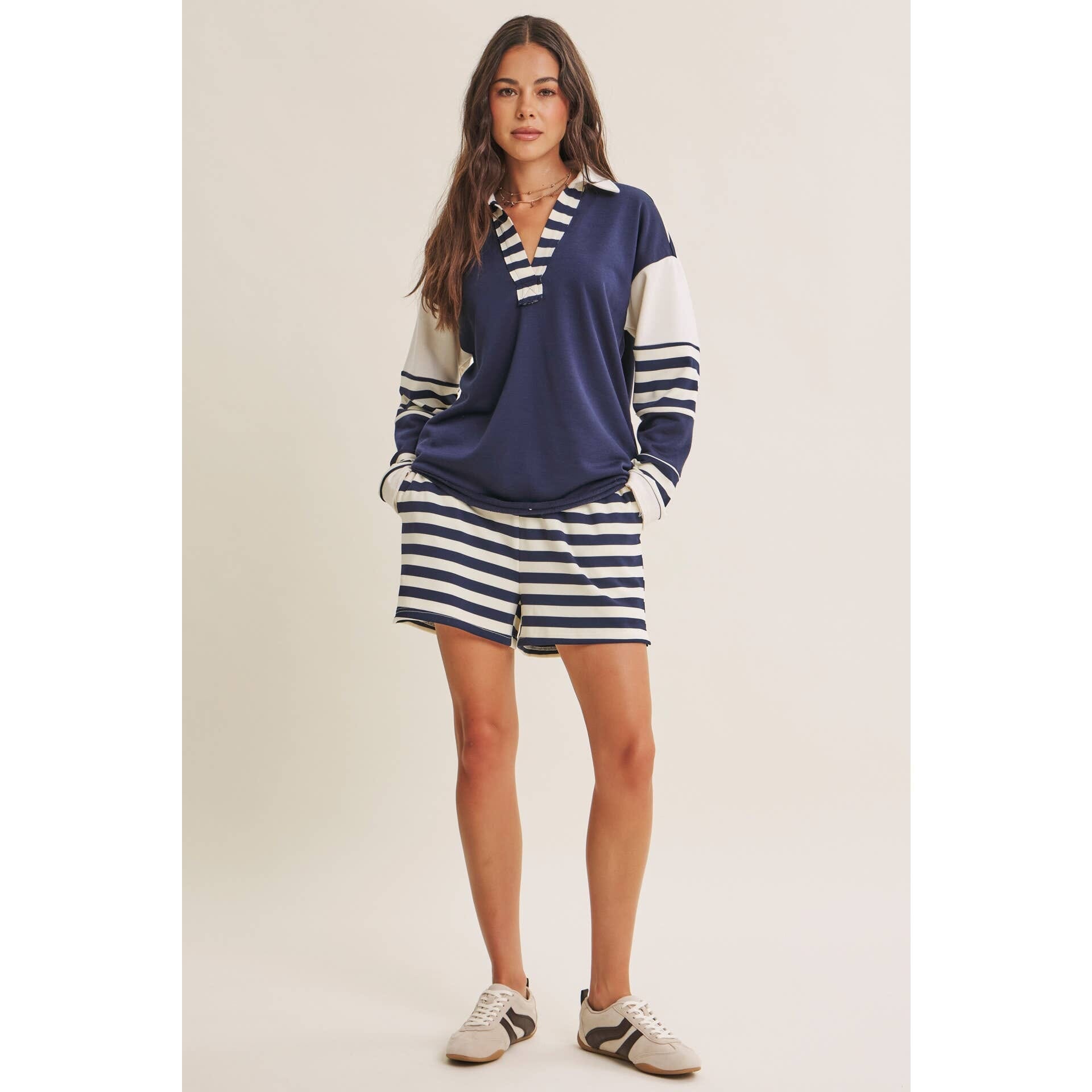 Coastal Stripe French Terry Lounge Shorts - Ultra-Soft Relaxed Fit