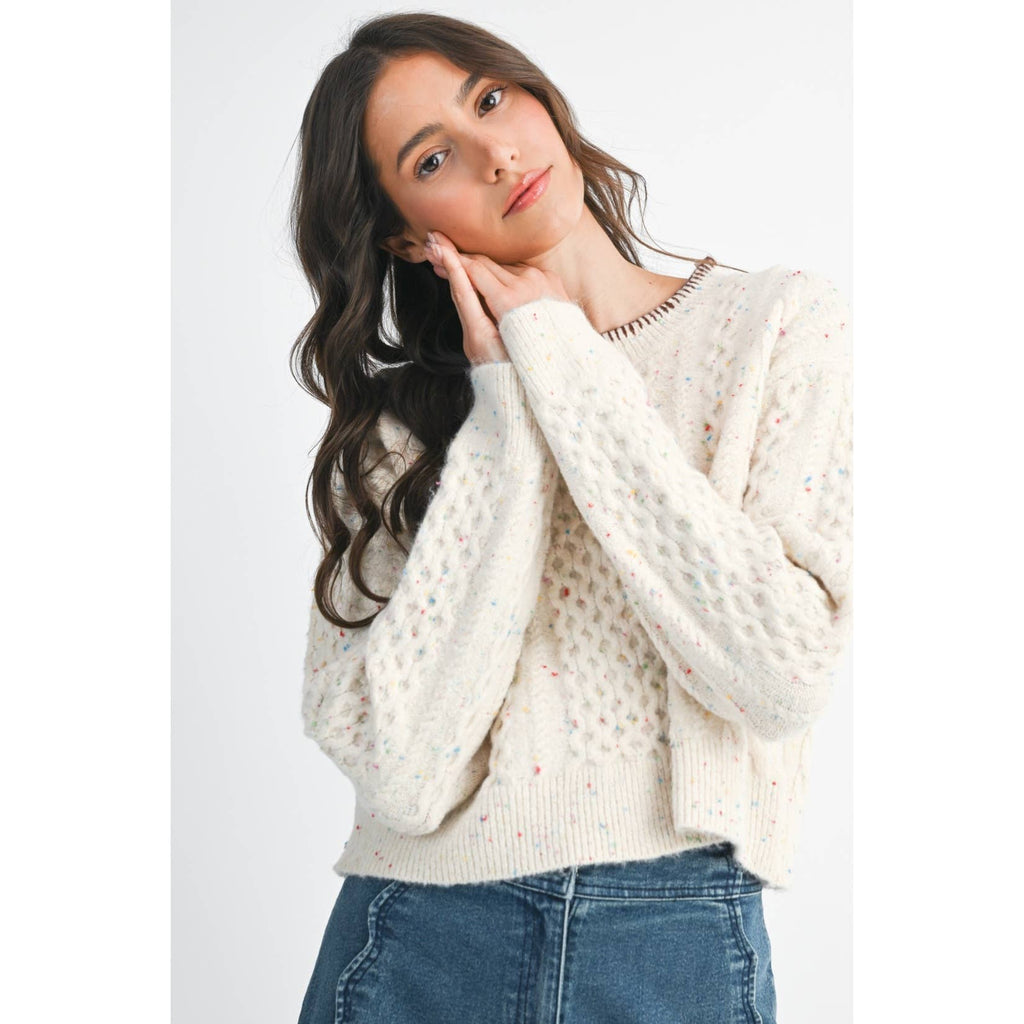 SPECKLED KNIT SWEATER: CREAM MULTI / S-M-L(3-2-1)