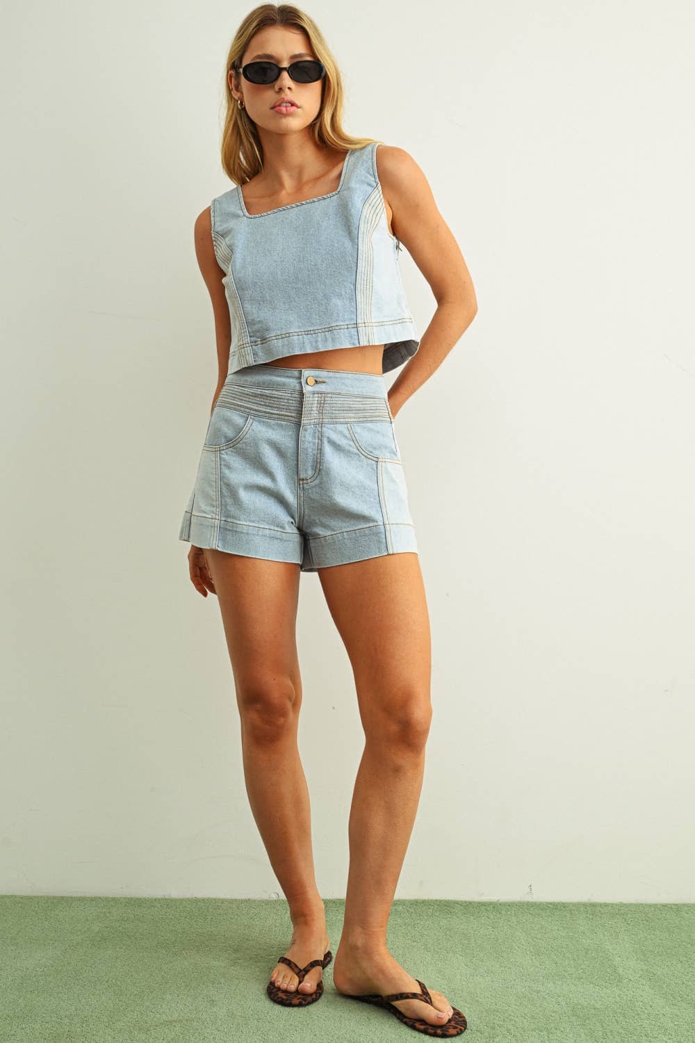 P5887ST DENIM COLOR BLOCKED SHORTS: MIX DENIM / S