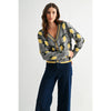 LEMON PETTERN BUTTON-UP CARDIGAN: HEATHER GREY/YELLOW MULTI / S-M-L(3-2-1)